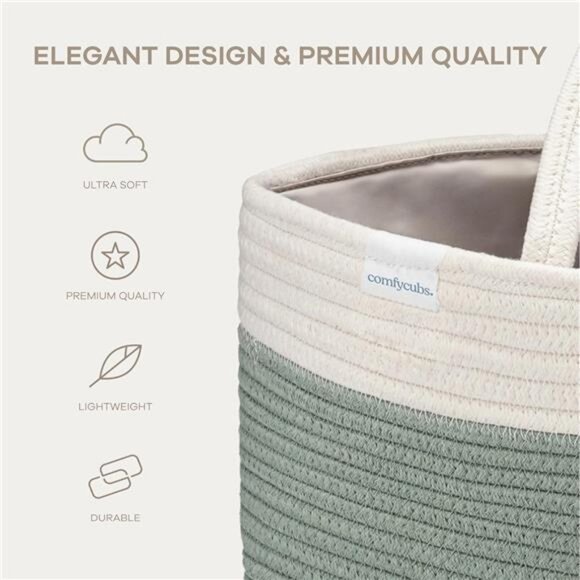 Large Baby Diaper Caddy Organizer Basket Rope Handles Nursery Storage Sage - Picture 4 of 7